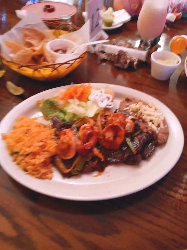 Carne Asada with Butterfly Shrimp Rice Bean Salad